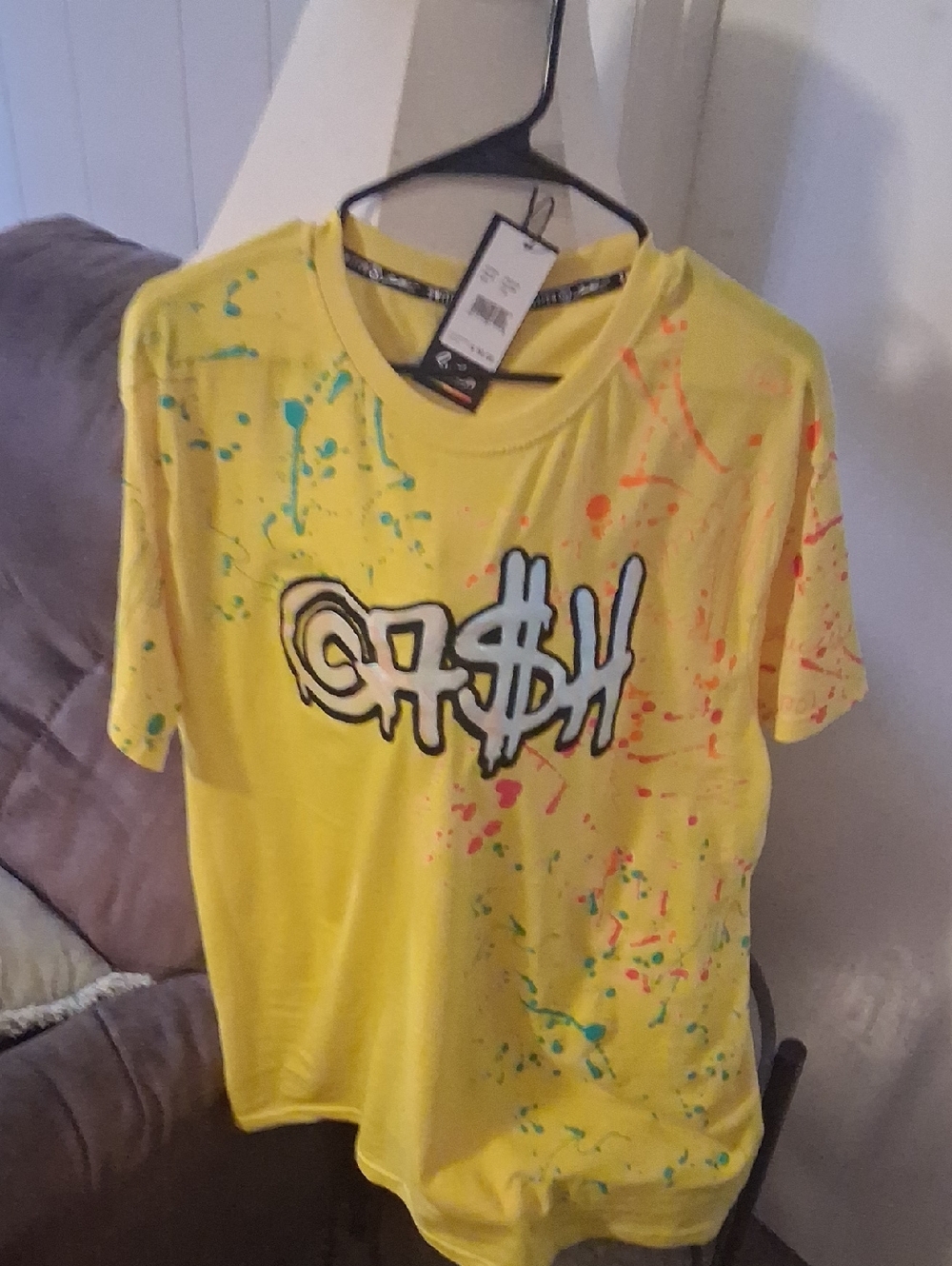 Bright Yellow Graphic Short-Sleeve Tee with Paint-Splash Logo